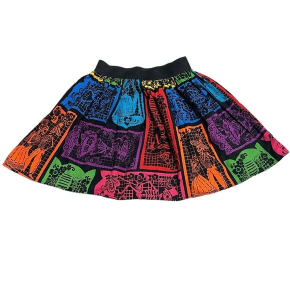 Hemet Colorful Day of the Dead Print Pull on Full Mini Skirt, Size M - Picture 1 of 5